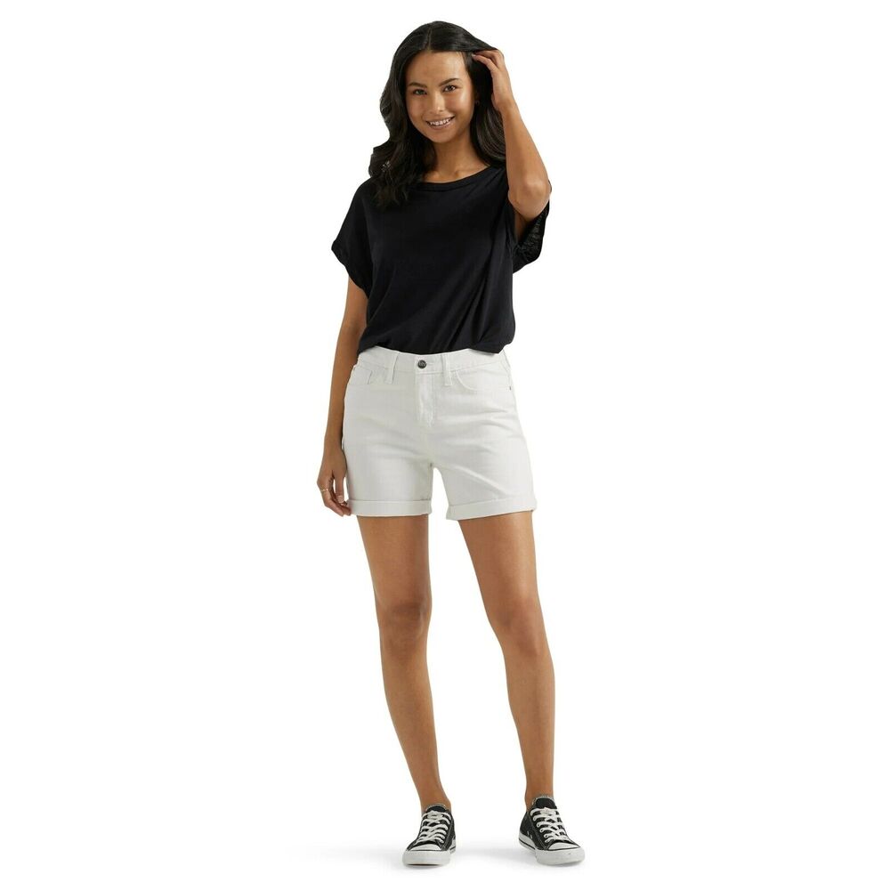 Lee Women’s 5" Short Mid Rise Cuffed Denim Shorts Bright White Size 14M NEW